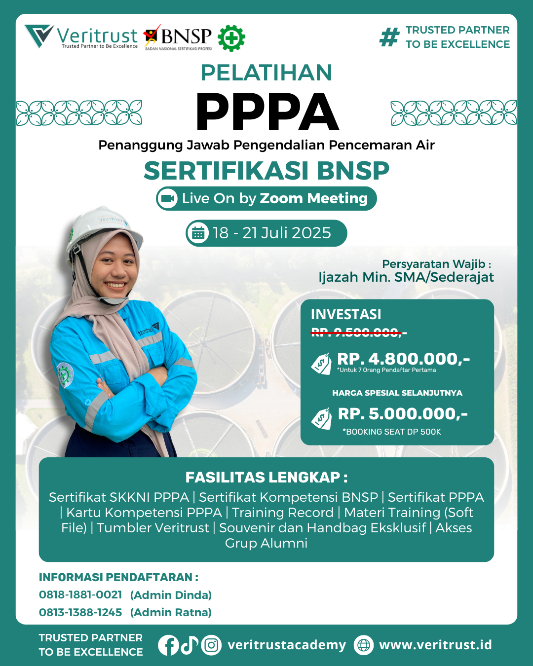 Pelatihan PPPA (Penanggung Jawab Pengendalian Pencemaran Air) Sertifikasi BNSP bulan Juli