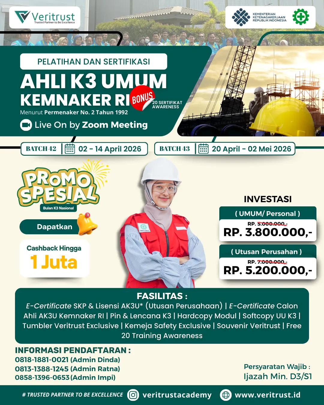 Pelatihan Ahli K3 Umum Kemnaker RI Resmi