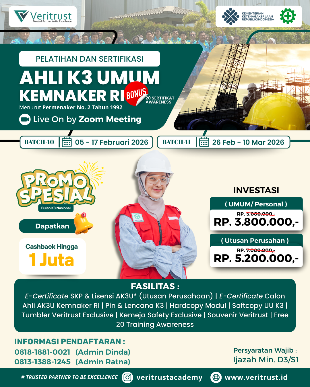 Pelatihan Ahli K3 Umum Kemnaker RI Gratis