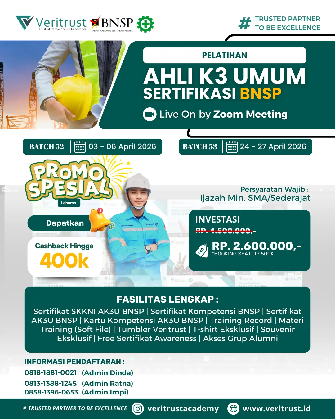 Pelatihan Ahli K3 Umum Sertifikasi BNSP Bulan April 2026