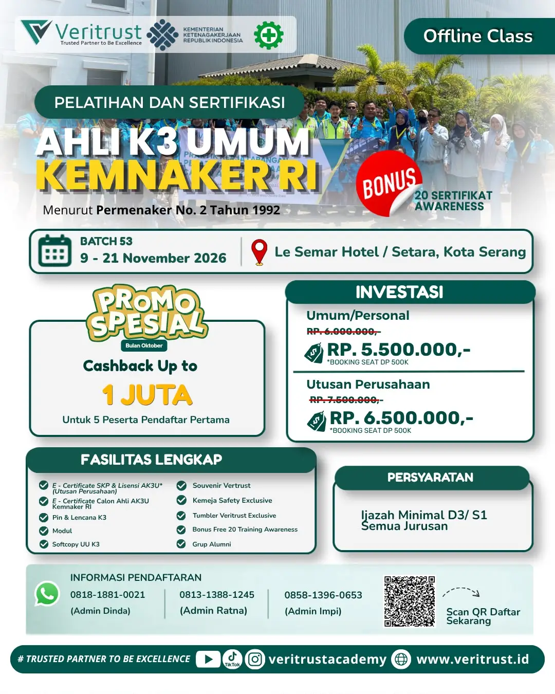 Pelatihan Ahli K3 Umum Kemnaker RI Offline Kota Serang